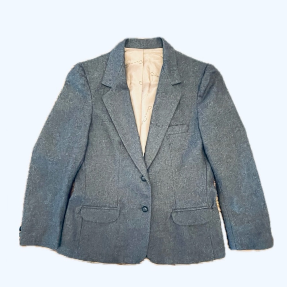 Vintage Oscar de la Renta Gray Wool Blend 2-Button Blazer, Vintage Size 12